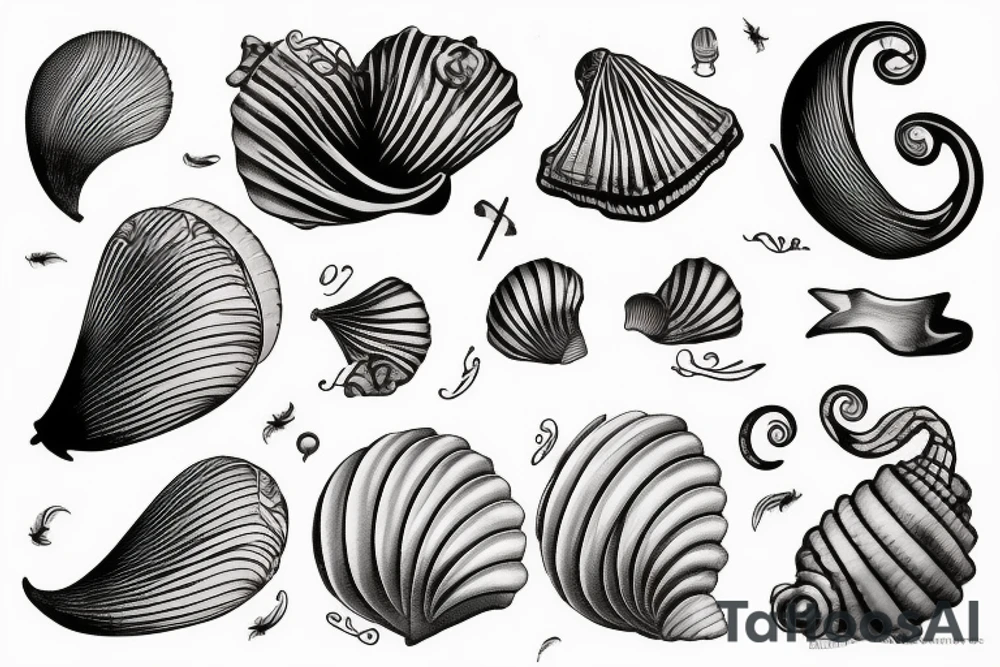 seashell with very fine lines tattoo idea