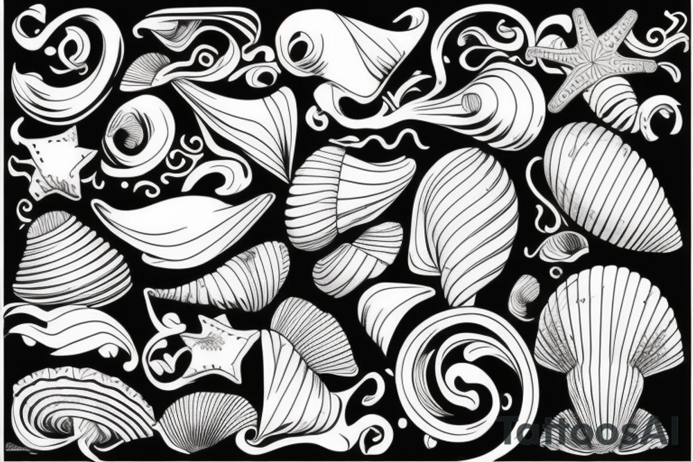 seashell with very fine lines tattoo idea
