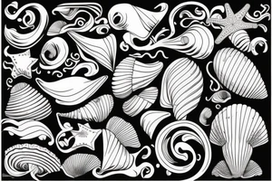 seashell with very fine lines tattoo idea