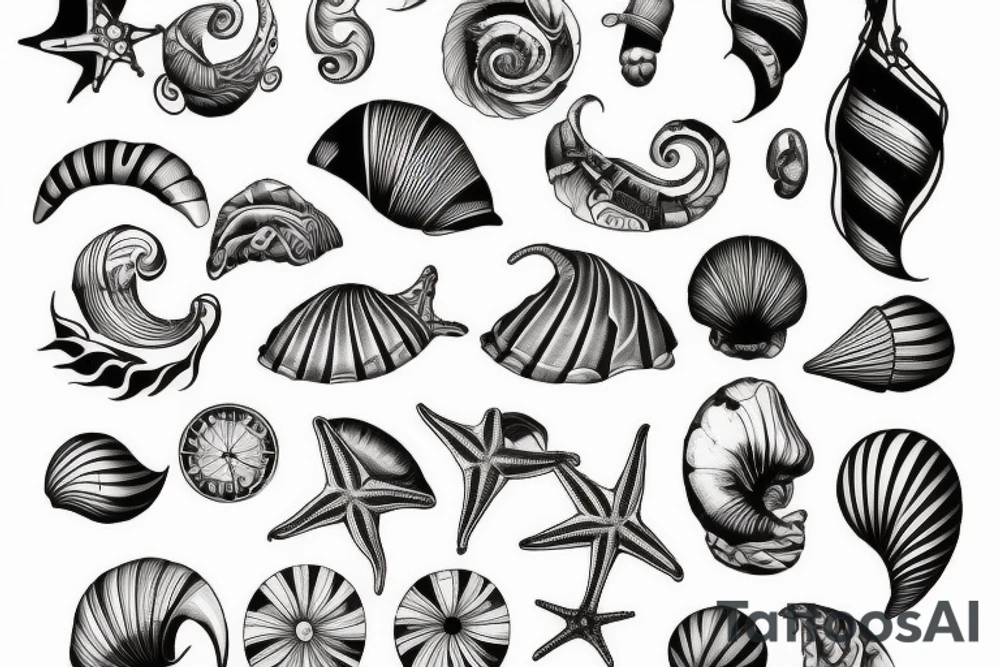seashell with very fine lines tattoo idea