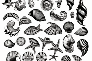 seashell with very fine lines tattoo idea