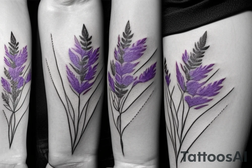 3 lavender flowers with leaves tattoo idea