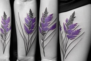 3 lavender flowers with leaves tattoo idea