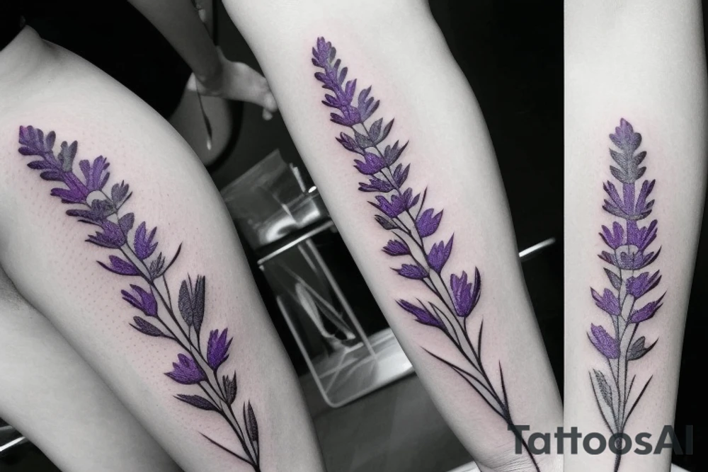 3 lavender flowers with leaves tattoo idea