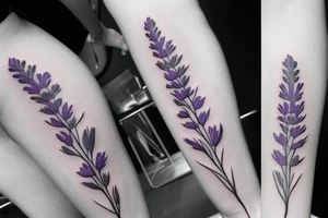 3 lavender flowers with leaves tattoo idea