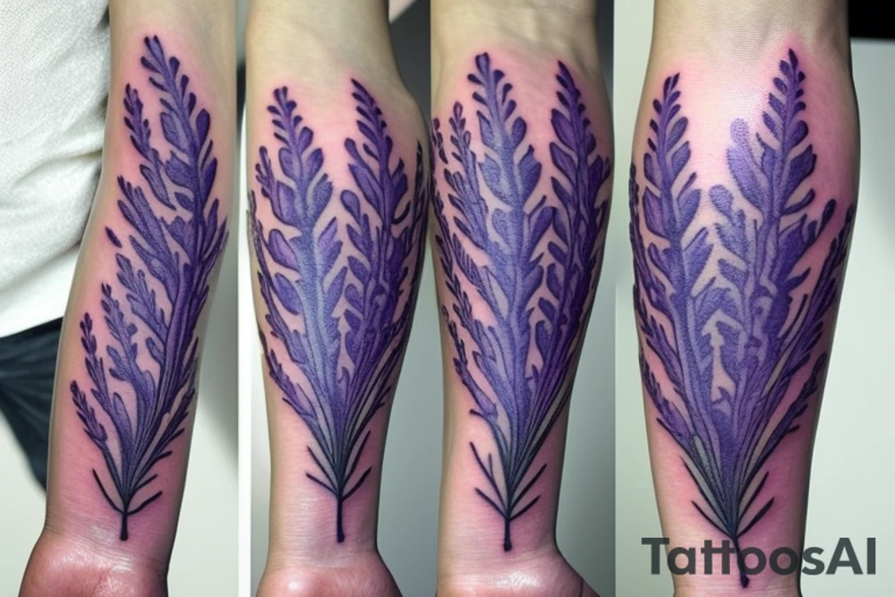 3 lavender flowers with leaves tattoo idea