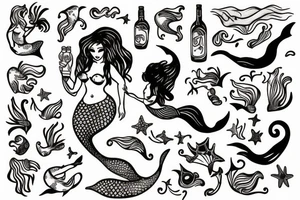 mermaid holding a bottle tattoo idea