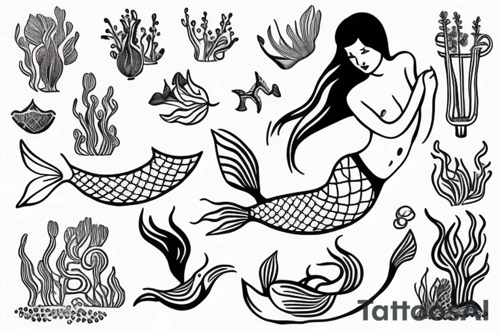 mermaid watering a plant tattoo idea