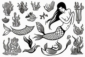 mermaid watering a plant tattoo idea