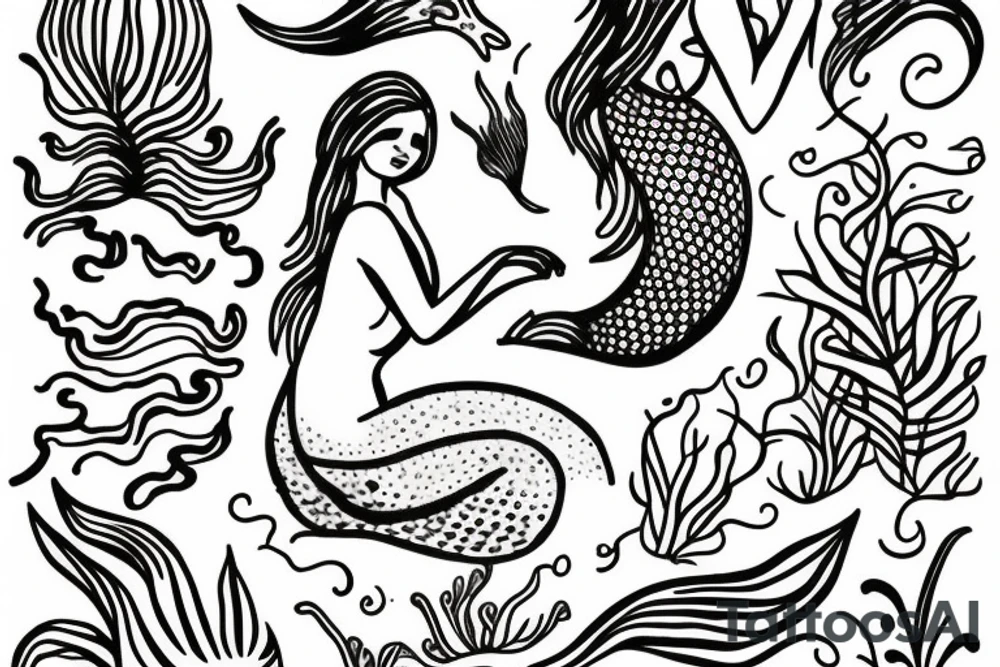 mermaid watering a plant tattoo idea