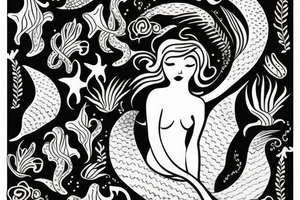 mermaid surrounded by plants tattoo idea