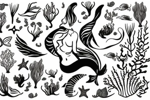 mermaid surrounded by plants tattoo idea