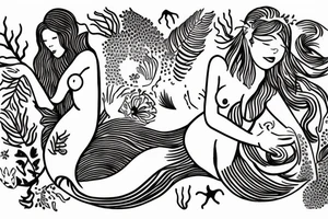 sleeping mermaid surrounded by plants tattoo idea