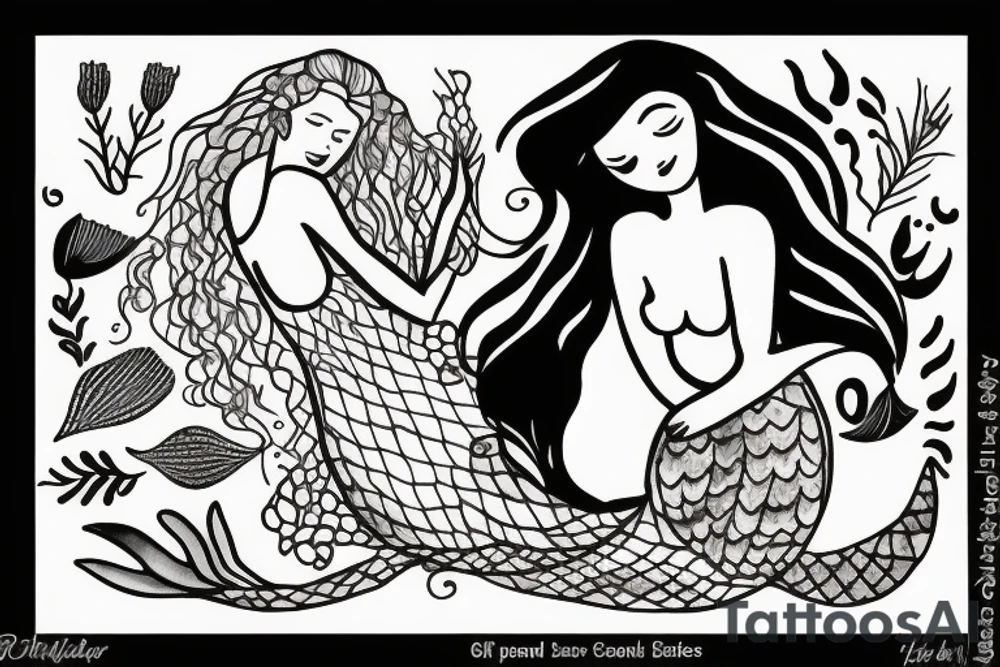 sleeping mermaid surrounded by plants tattoo idea