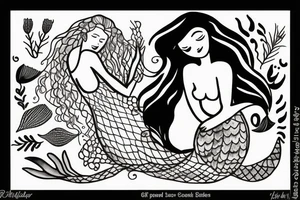 sleeping mermaid surrounded by plants tattoo idea