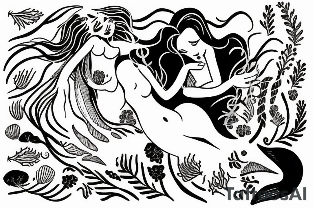 sleeping mermaid surrounded by plants
on the forearm tattoo idea