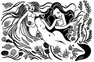 sleeping mermaid surrounded by plants
on the forearm tattoo idea