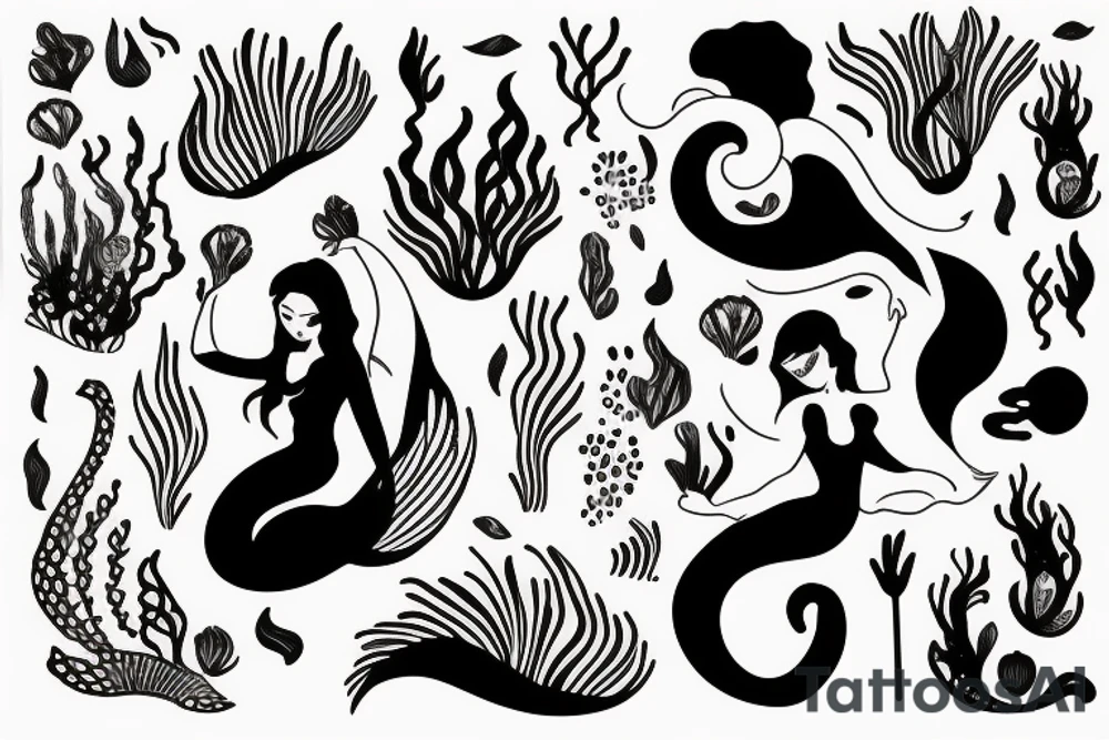 sleeping mermaid surrounded by plants
on the forearm tattoo idea