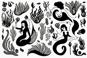 sleeping mermaid surrounded by plants
on the forearm tattoo idea