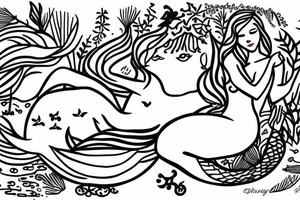 sleeping mermaid surrounded by plants
with a dove tattoo idea