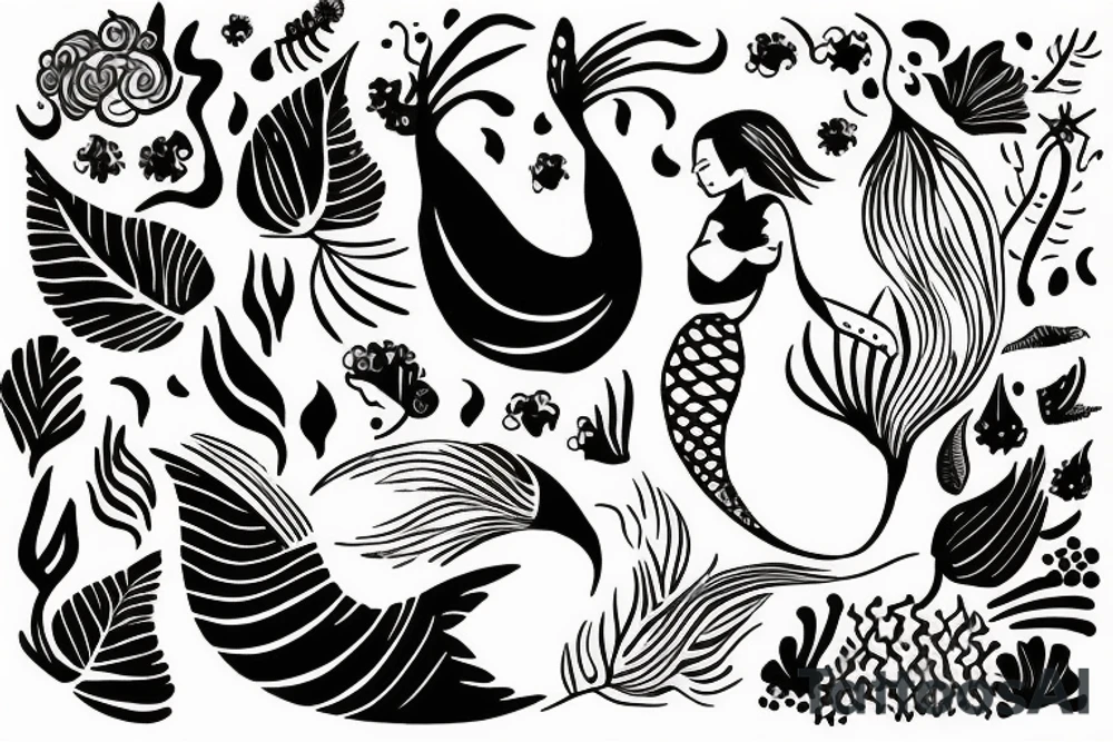 sleeping mermaid surrounded by plants
with a dove tattoo idea
