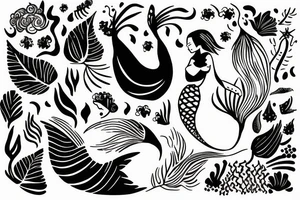 sleeping mermaid surrounded by plants
with a dove tattoo idea
