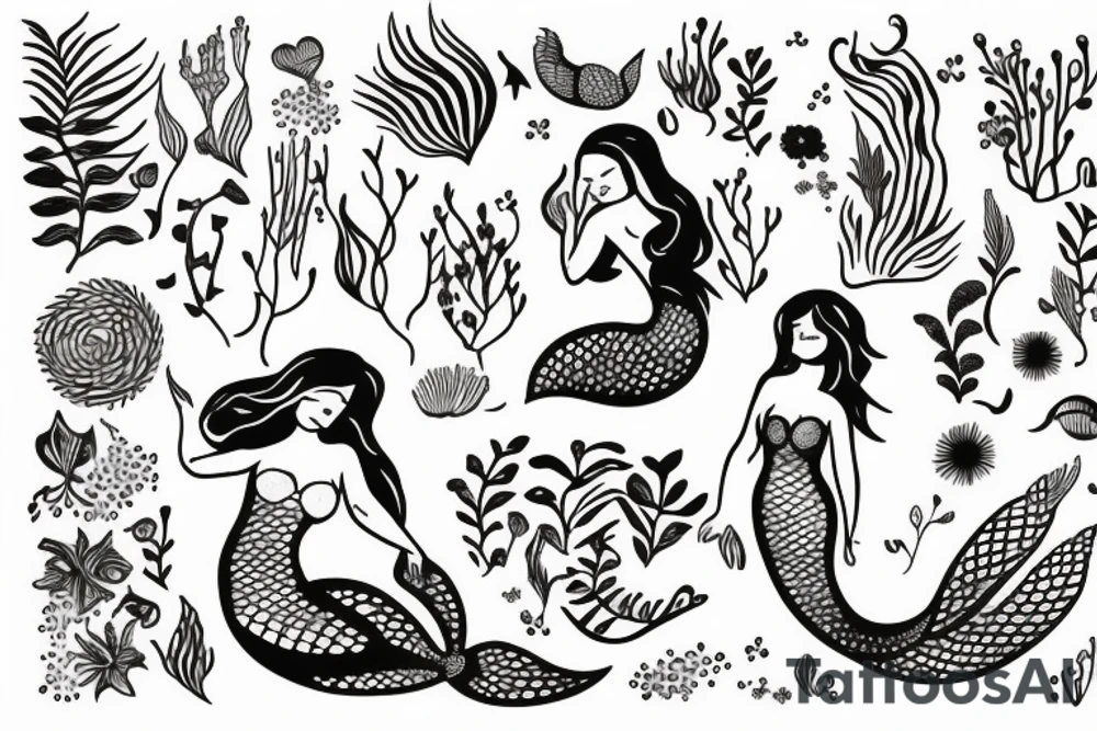 sleeping mermaid surrounded by plants
with a dove tattoo idea