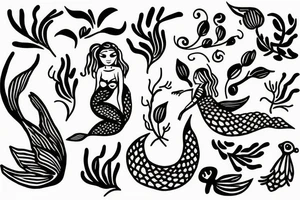 sleeping mermaid surrounded by plants
with a dove tattoo idea
