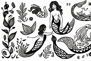 sleeping mermaid surrounded by plants
with a dove tattoo idea