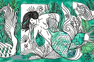 sleeping mermaid surrounded by plants
with a dove tattoo idea