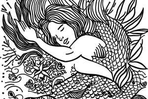 sleeping mermaid surrounded by plants
with a dove tattoo idea