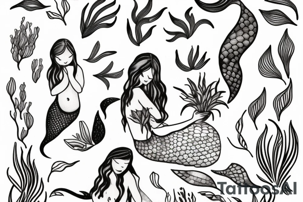 sleeping mermaid surrounded by plants
with a dove tattoo idea