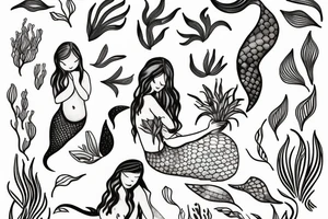 sleeping mermaid surrounded by plants
with a dove tattoo idea