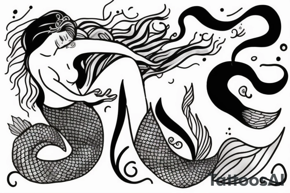 sleeping mermaid with a beautiful tail tattoo idea
