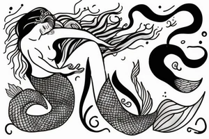 sleeping mermaid with a beautiful tail tattoo idea