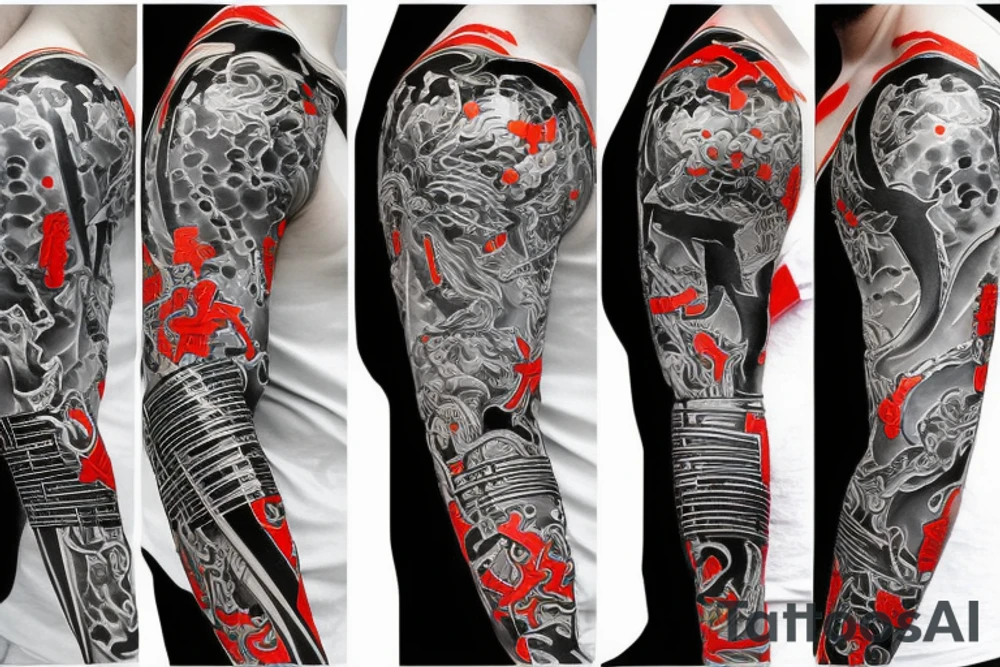 Abstract Sleeve of Samurais in battle tattoo idea