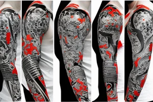 Abstract Sleeve of Samurais in battle tattoo idea