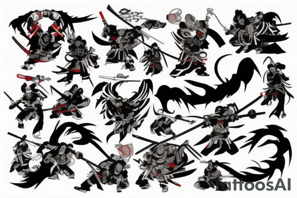 Abstract Sleeve of Samurais in battle tattoo idea