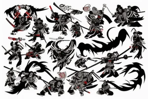 Abstract Sleeve of Samurais in battle tattoo idea