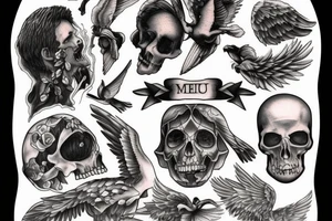 Icarus falling with writing saying memento mori tattoo idea