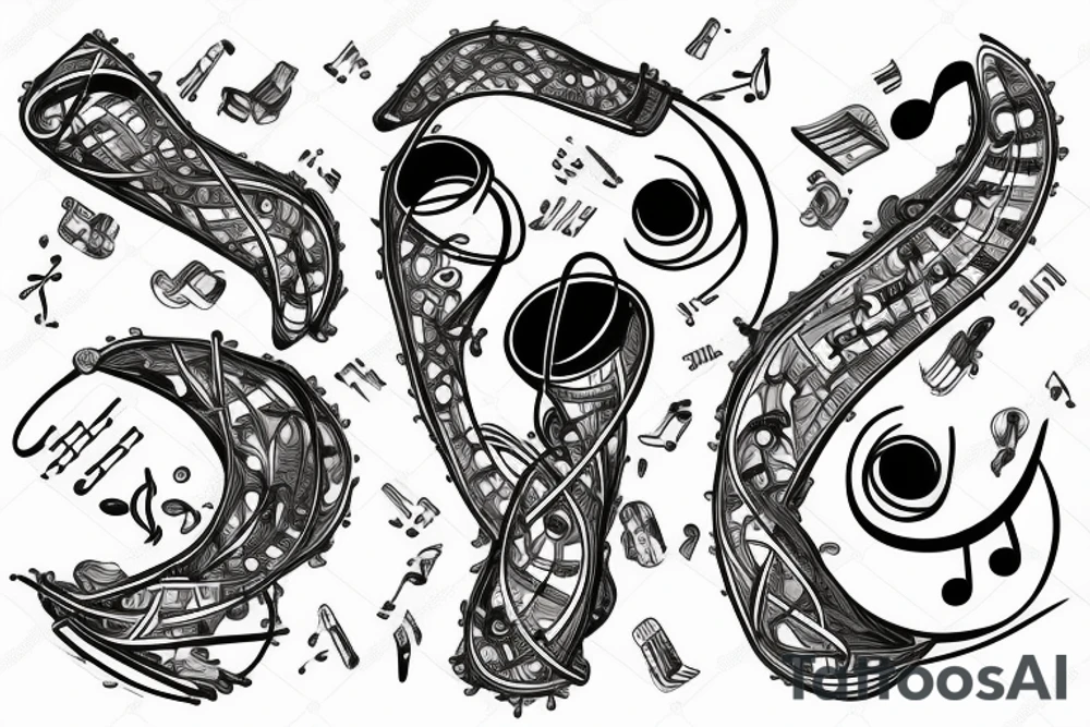 tattoo about music and dna. dna shows a genetic defect tattoo idea