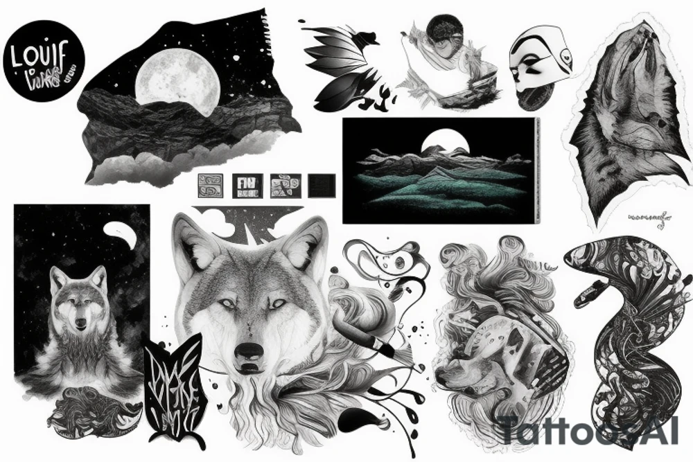 Loup avec paysage et film et interstellar tattoo idea