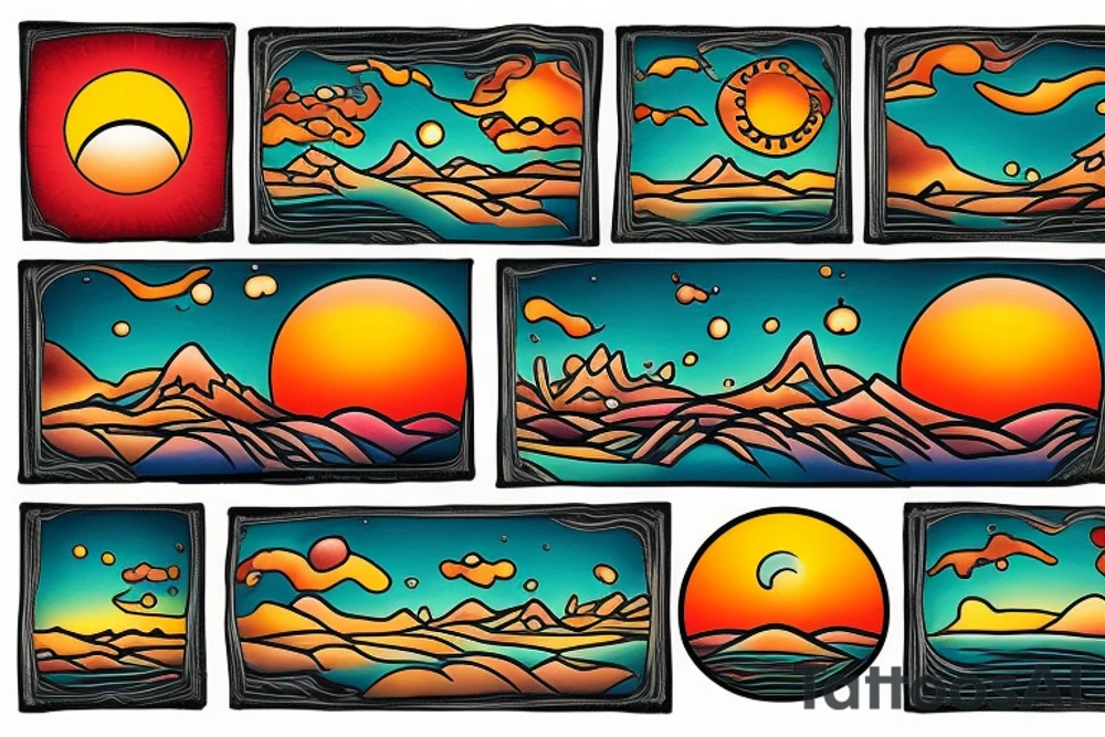 a sunset on a lake tattoo idea
