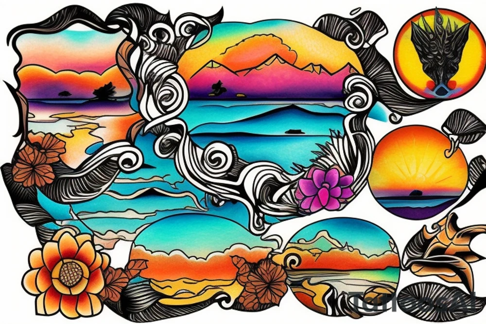 a sunset on a lake tattoo idea