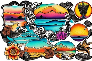 a sunset on a lake tattoo idea