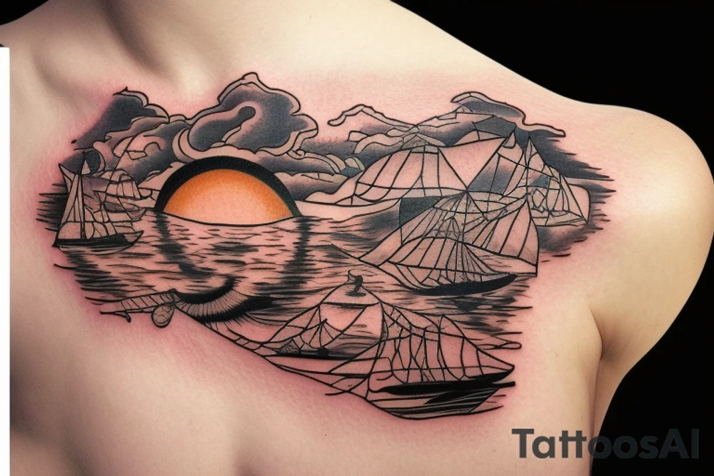 a sunset on a lake tattoo idea