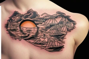 a sunset on a lake tattoo idea