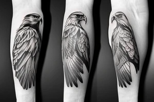 a small golden eagle on right arm tattoo idea