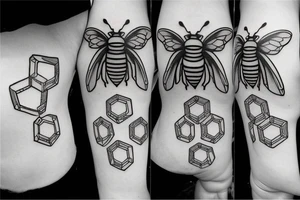 small symmetrical basic bee no shading tattoo idea