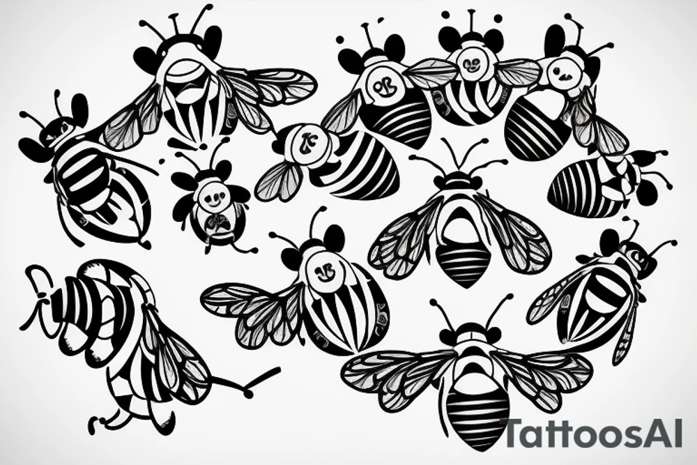 small symmetrical basic bee no shading tattoo idea